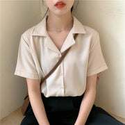 Women Chiffon Blouse Summer Shirt Short Sleeve Tops V Neck