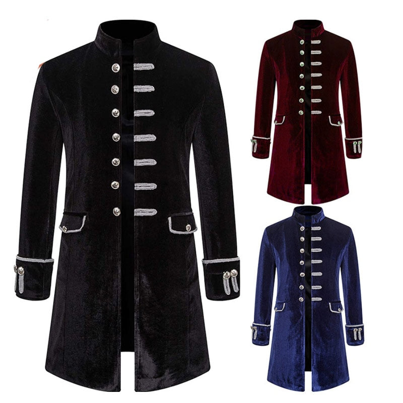 Noble Vintage Men's Jacket Medieval Cosplay Velet Prince Coat Retro Wedding Blazer