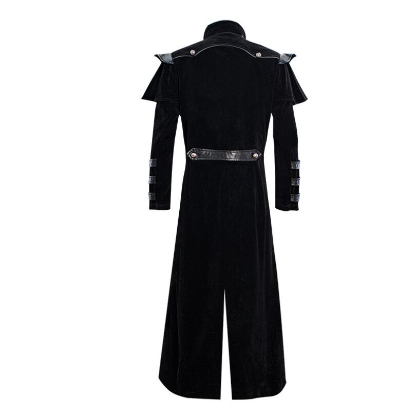 Men Medieval Steampunk Assassin Cosplay Costume Victorian Monk Gothic Black Long Coat Vintage Pirate Velet Overcoat