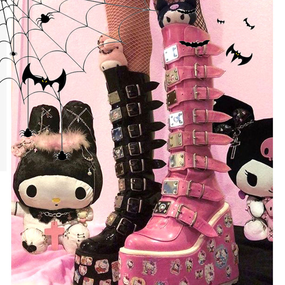 Gothic Vampire Halloween Cosplay Punk Buckle Street Platform Wedge High Heel Boots Women Shoes