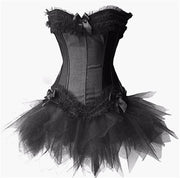 Gothic Corsets Dress Satin Lingerie Lace Top  G-string  Skirt Bustier