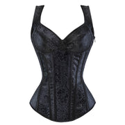 Gothic Jacquard Straps Overbust Corset Sexy Waist Cincher Bustier