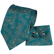 Green Silk Mens Ties for Men 8.5cm Classic Men's Wedding Party Tie Set Animal Striped Neck Tie and Handkerchiefs
