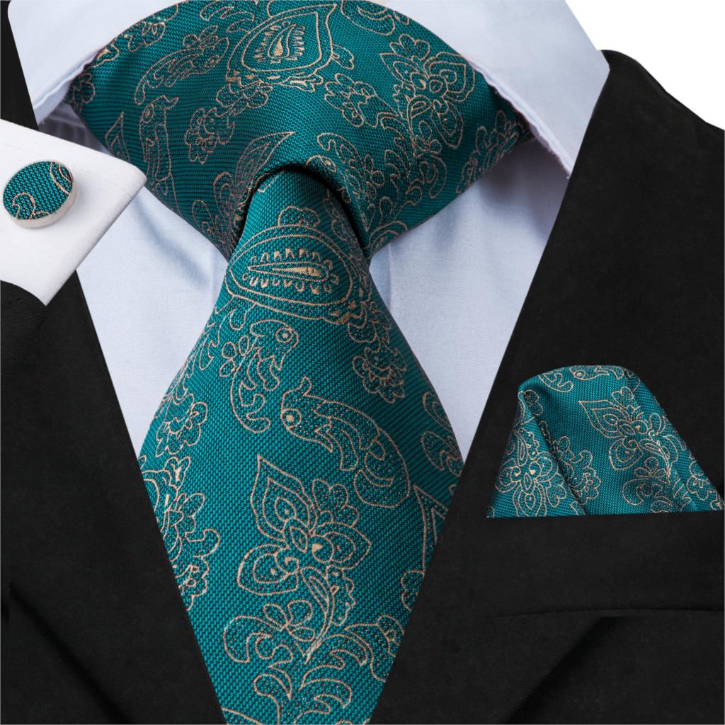 Green Silk Mens Ties for Men 8.5cm Classic Men's Wedding Party Tie Set Animal Striped Neck Tie and Handkerchiefs