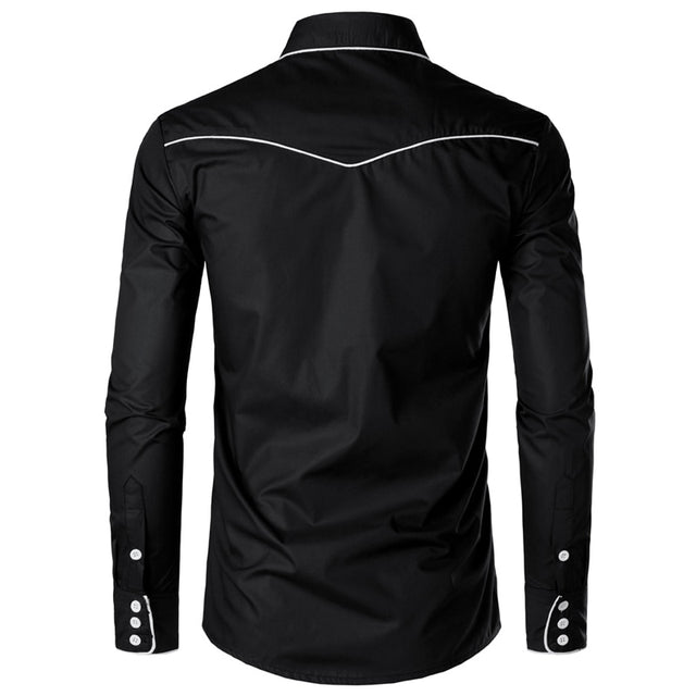 Western Cowboy Shirt  Design Embroidery Slim Fit Casual Long Sleeve Shirts