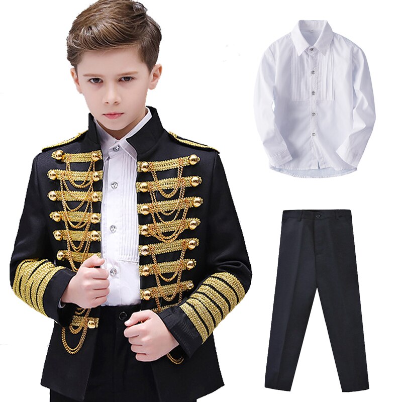 Military Suit Sets for Children Jacket + Pants + Shirts Page Boys Royal Wedding Clothing Dress Stage Boy European Palace Costume