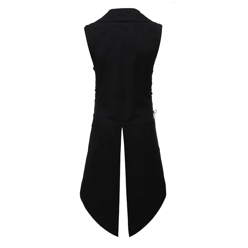 Men Black Gothic Steampunk Velvet Vest Medieval Victorian Double Breasted Men Suit Vests Tail Coat Stage Cosplay Prom Costume