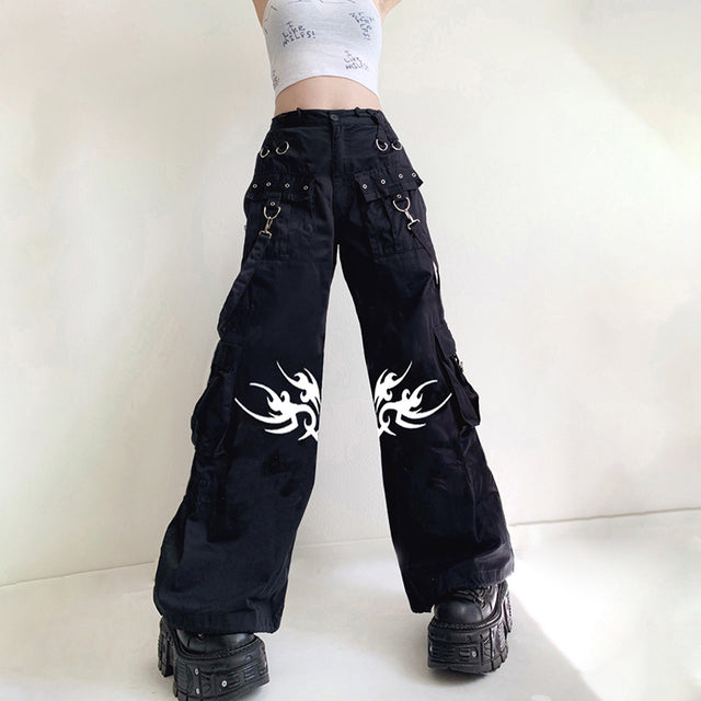 Gothic Bandage Women Wid Leg Pants Dark Academic Casual Trousers Korean Fashion