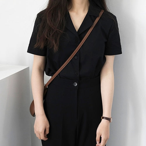 Women Chiffon Blouse Summer Shirt Short Sleeve Tops V Neck