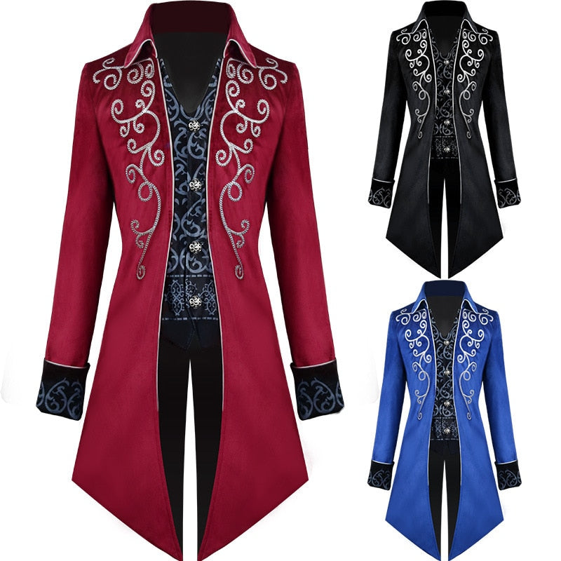Steampunk Medieval Cosplay Costumes Men Vintage Velvet Turn Down Collar TailCoat Jacket Victorian Larp Viking Cosplay Jacket
