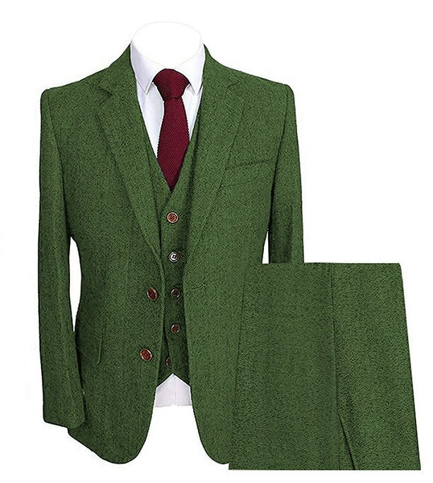 Men's Herringbone Suits 3 Piece Groom Wool  Formal Work Business Tailormade Tuxedos Blazer, Pants & Vest