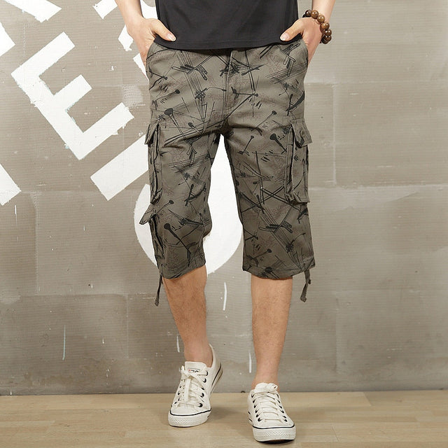 Camouflage Long Length Cargo Shorts Summer Casual Cotton