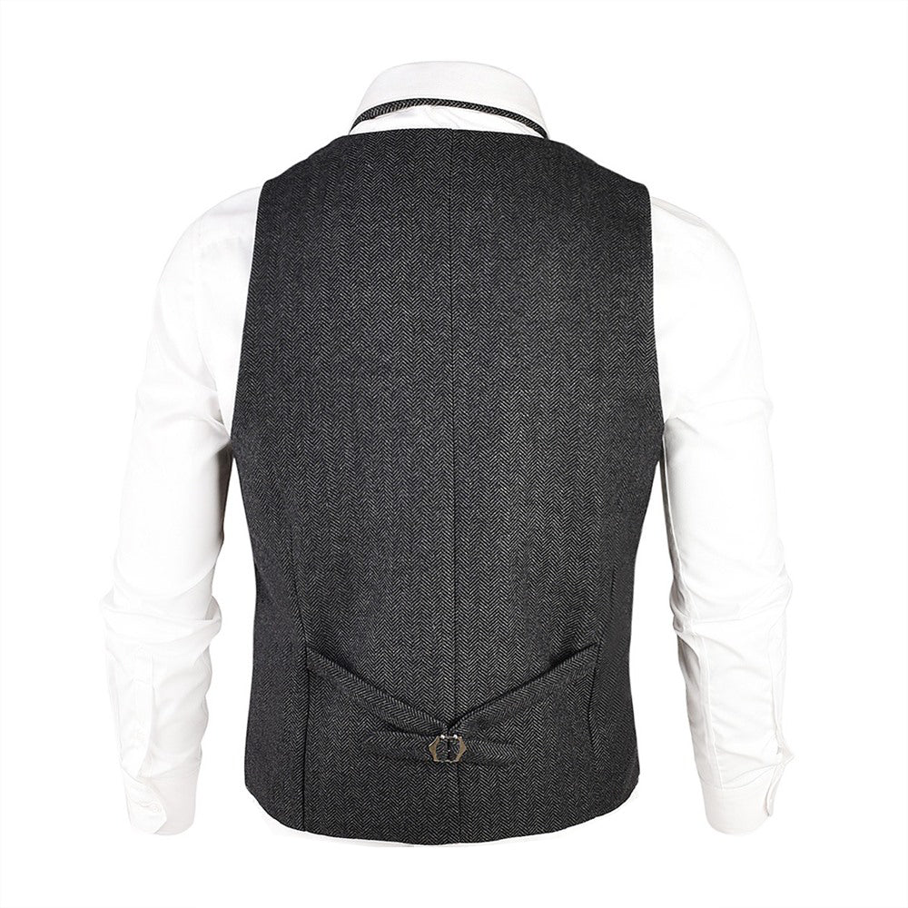 Waistcoat Herringbone Tweed Wool Blend Suit Vest Tailored Collar Dress Vests