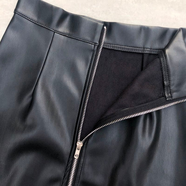 Vintage Zipper High Waist Latex Pencil Skirts Women Wrap  Midi Split Skirt Bodycon