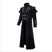 Men Medieval Steampunk Assassin Cosplay Costume Victorian Monk Gothic Black Long Coat Vintage Pirate Velet Overcoat