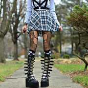 Gothic Vampire Halloween Cosplay Punk Buckle Street Platform Wedge High Heel Boots Women Shoes