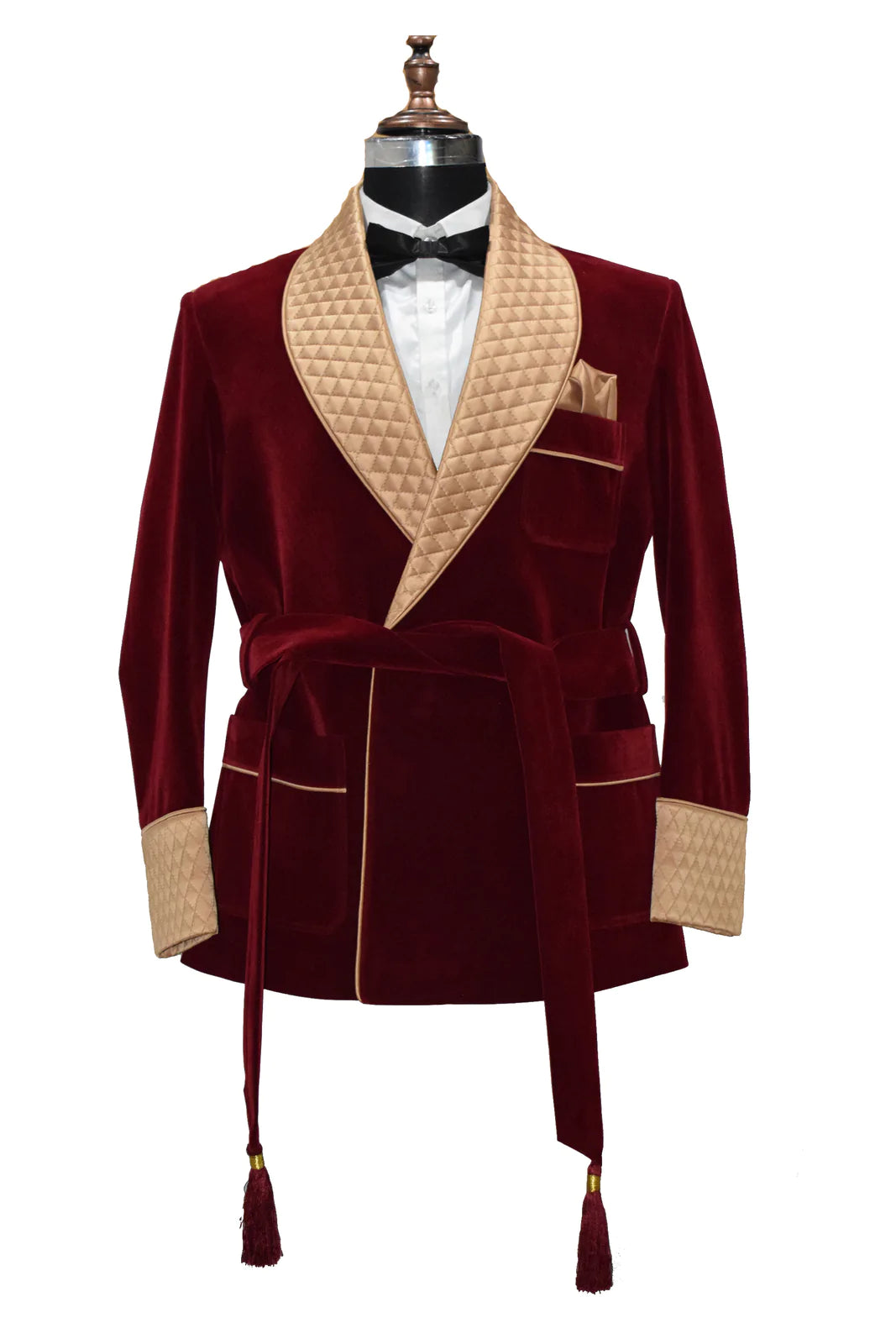 Men s Maroon Smoking Jackets Designer Luxury Quilted Coat