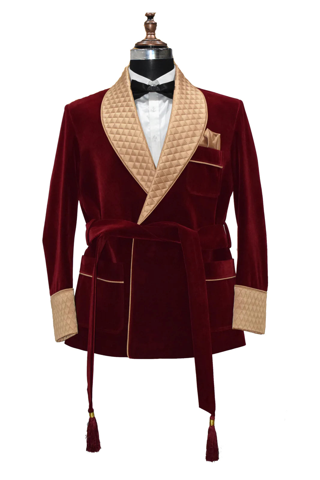 Men's Maroon Smoking Jackets Designer Luxury Quilted Coat