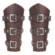 Medieval Viking Warrior Leather Arm Guards Armor Metal Rivet Buckle Bracers Gothic