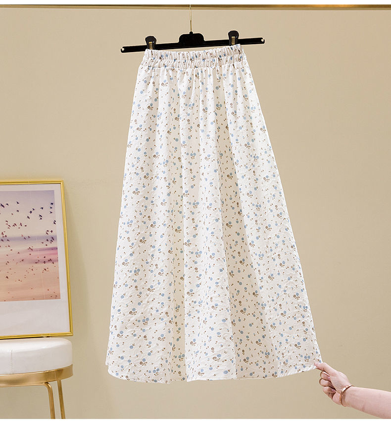 Relief Sculpture Floral Mid-length Elastic Waist Printing A-line Skirts