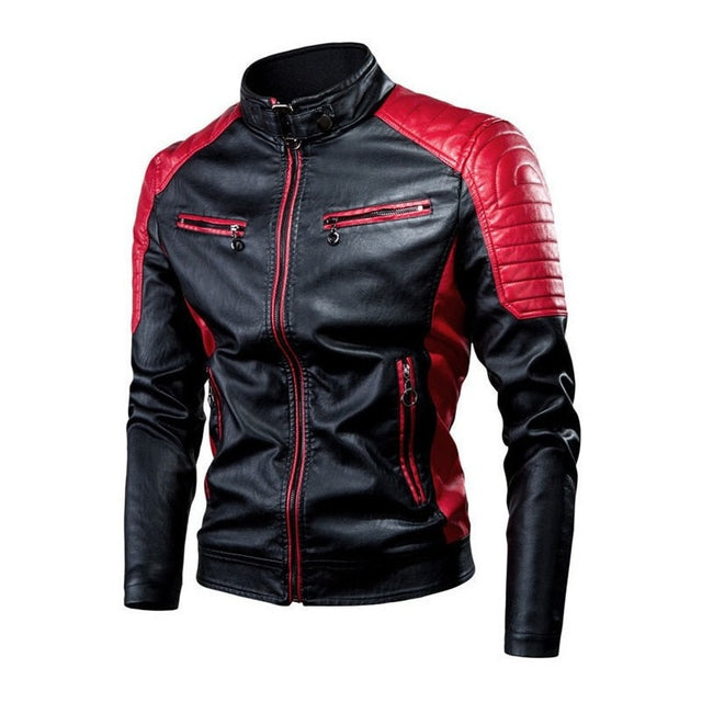 Vintage Leather Jacket Coat Men Spring Outfit Design Motor Biker Pocket PU Leather Jacket