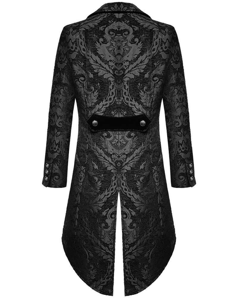 Men's Fashion Black Gothic Steampunk Tailcoat Jacket Brocade Damask Wedding