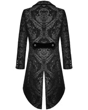 Men's Fashion Black Gothic Steampunk Tailcoat Jacket Brocade Damask Wedding