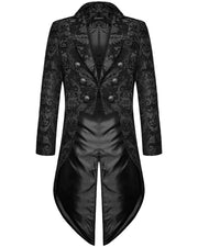 Men's Fashion Black Gothic Steampunk Tailcoat Jacket Brocade Damask Wedding