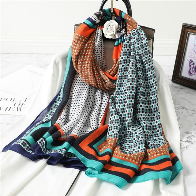 Print Cotton Shawl Scarf For Women Fashion Hijab Warps  Large Beach