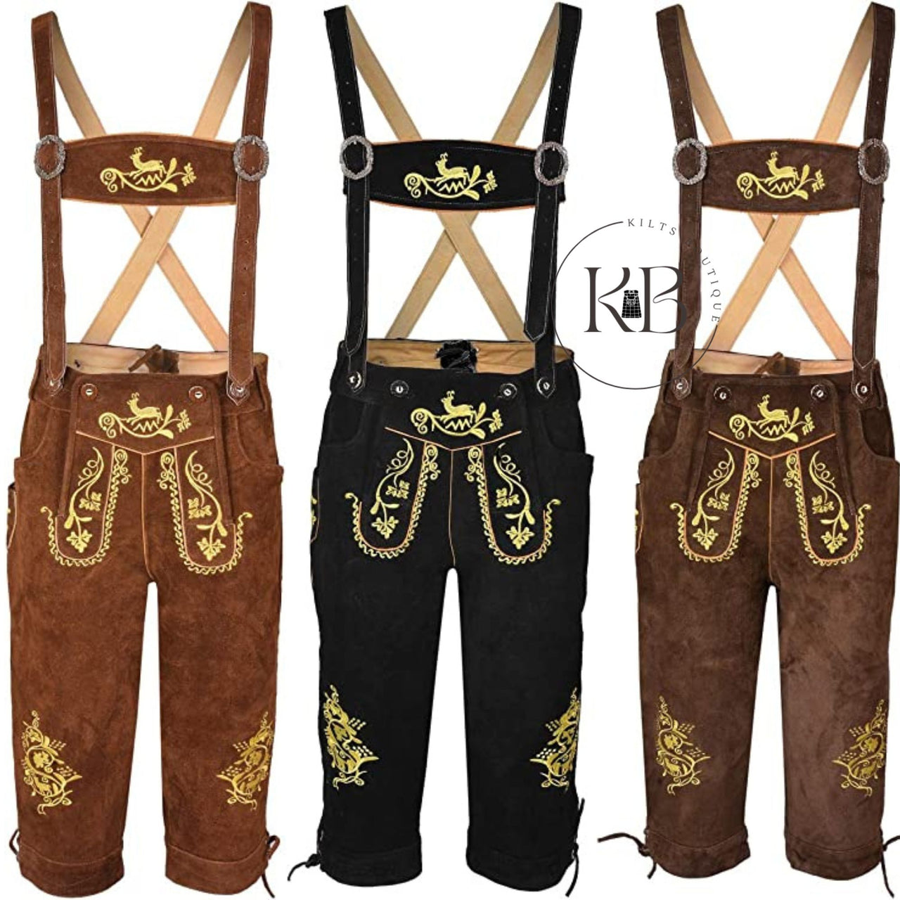 Men,s Long Lederhosen Bavarian Genuine Cowhide Leather with Matching Suspenders
