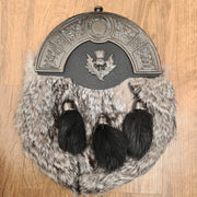 Thistle Badge Grey Rabbit Fur Antique Finish Scottish Men Full Dress Kilt Sporrans