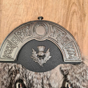 Thistle Badge Grey Rabbit Fur Antique Finish Scottish Men Full Dress Kilt Sporrans