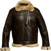 Men's RAF B3 Aviator Pilot Bomber Fur Shearling Leather Brown Jacket