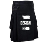Custom Text Black Utility Kilt, Personalized Text Kilt, Your Design, Your Photo kilt, Personalized Gift, Add Your Own Text, Custom Logo Kilt