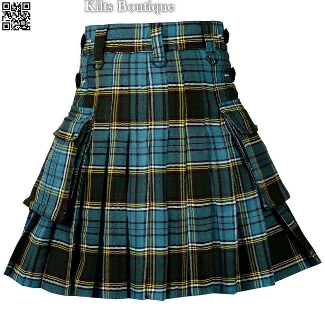 Anderson Tartan Scottish Men Utility Modern Kilt 2 side Cargo Pockets Length 24" - #Kilts Boutique#