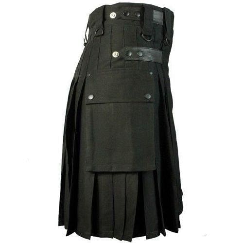 Black Cotton Utility Tactical Cargo Pockets Kilt for Men - #Kilts Boutique#