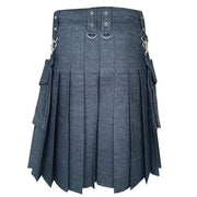 Black Detachable Pocket Denim Utility Kilt - #Kilts Boutique#