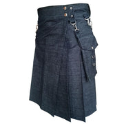 Black Detachable Pocket Denim Utility Kilt - #Kilts Boutique#