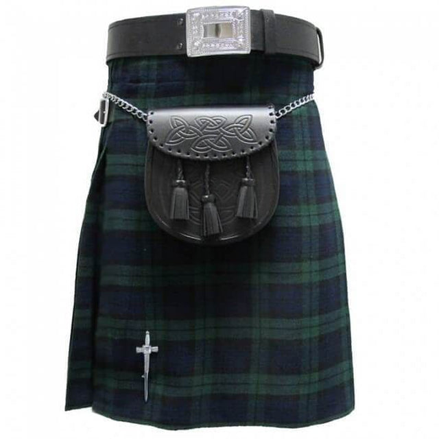 Black Watch Tartan Traditional Scottish Men's Kilt Outfit Pin, Buckle, Belt, Sporran Set - #Kilts Boutique#