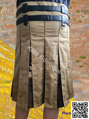 Khaki Camo Adjustable Utility Kilt for Men With Front Detachable Pocket