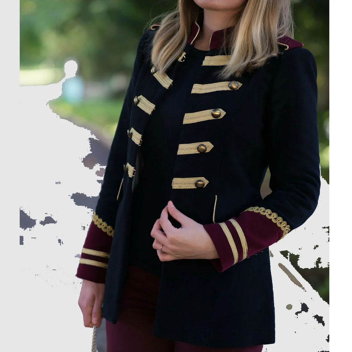 Black Military Ladies jacket  Blazer Fashion Hussar Jacket Made to measure