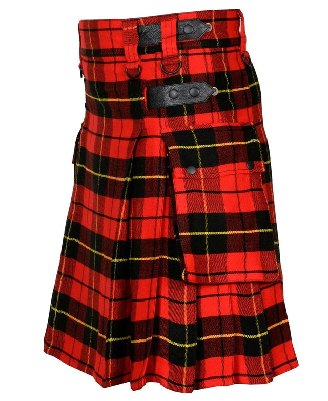 Wallace Tratan Handmade Scottish Men's Tartan Utility Kilt Cargo Pockets
