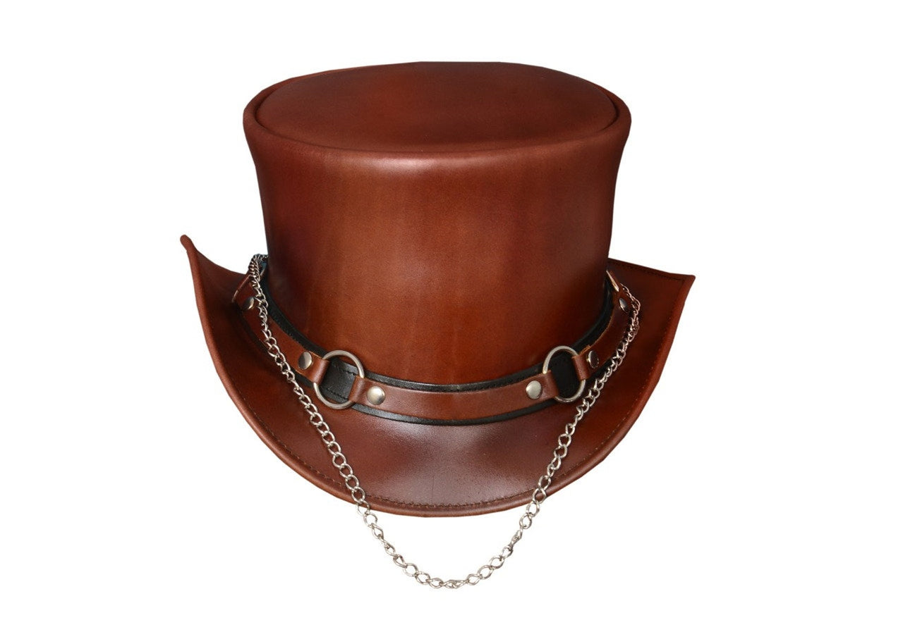 Brown Steampunk Real 100% Leather Hat Top Hat Cylinder Hat Topper Bikers Hat Motorcyclist Hat