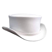 Ghost Rider White Leather Top Hat With Braided Leather Band- White Steampunk Leather Hat - High Hat  Bikers Motorcyclist Hat