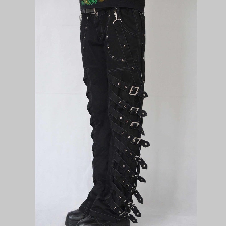 Men's Electro Bondage Rave Gothic Cyber Chain Goth Jeans Punk Rock Pants/Emo