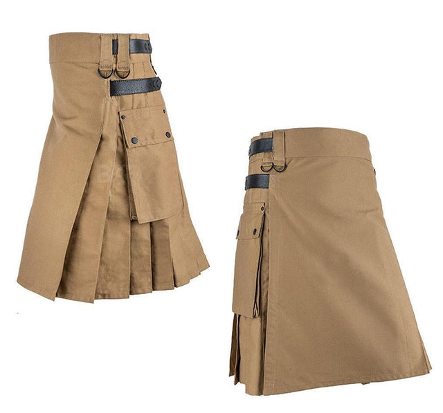 Khaki Men Utility Active Men Sports Kilt with leather straps - #Kilts Boutique#