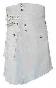 Men White Utility Fashion Active Sport Kilt With 2 Cargo Pockets - #Kilts Boutique#