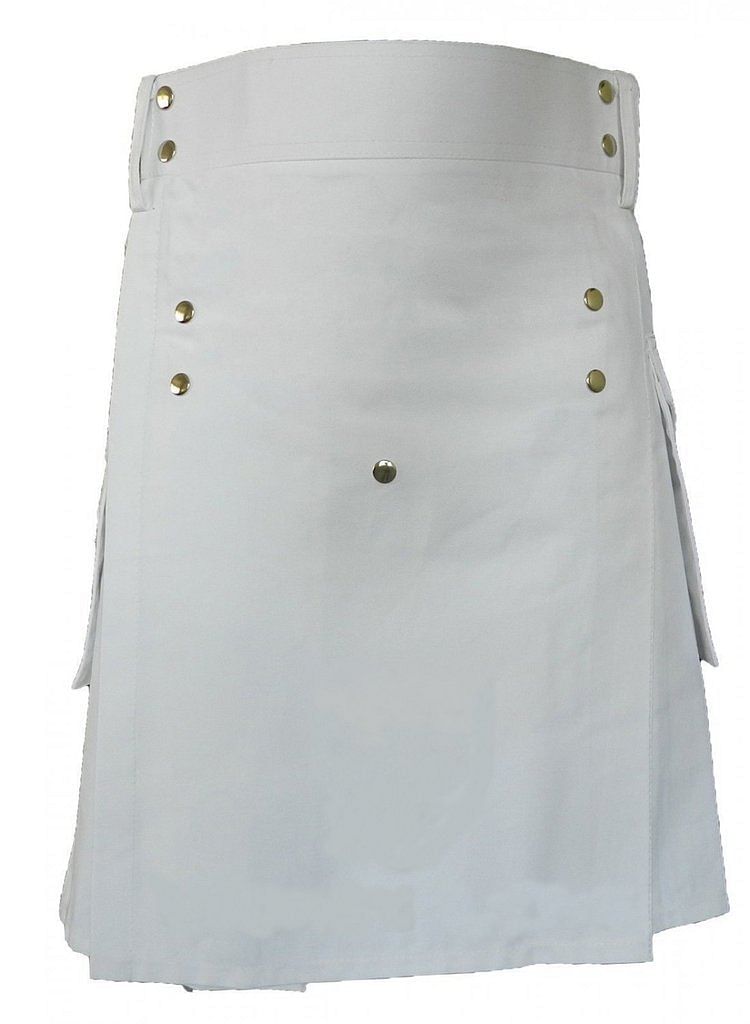 Men White Utility Fashion Active Sport Kilt With 2 Cargo Pockets - #Kilts Boutique#