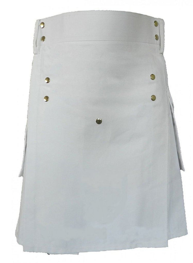 Men White Utility Fashion Active Sport Kilt With 2 Cargo Pockets - #Kilts Boutique#