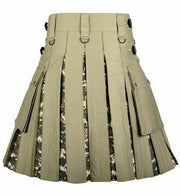 Men's Khaki Cotton Utility Hybrid Kilt - Digital Camo Under Pleats - #Kilts Boutique#